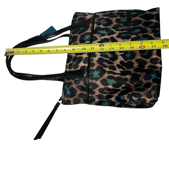 Coach Ocelot Print Tote Teal F25282 Black Teal Brown Shoulder Handbag w Hangtags - Picture 14 of 14